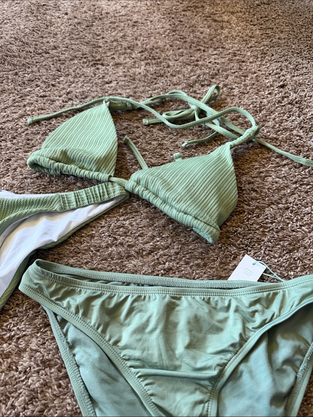 Light Green Ribbed Triangle Bikini Set - Picture 3 of 3